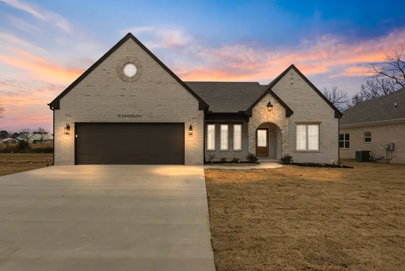 Brick home at twilight