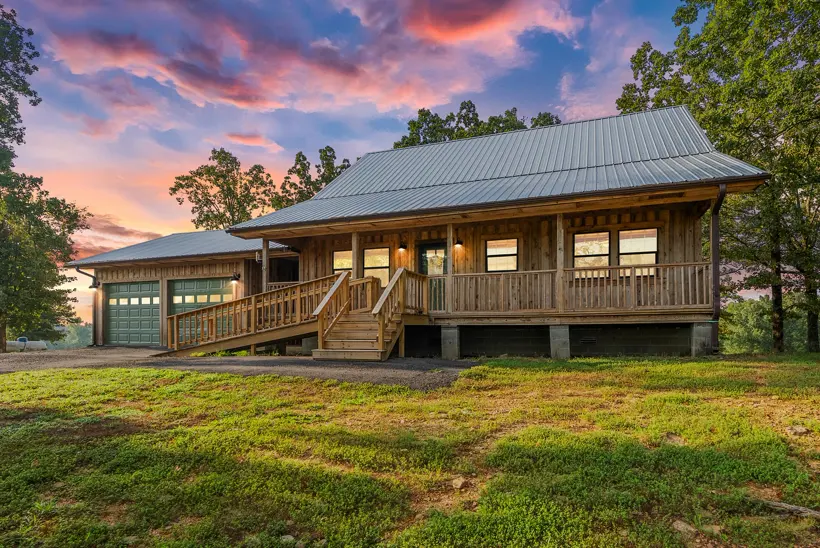 Cabin porch at dusk