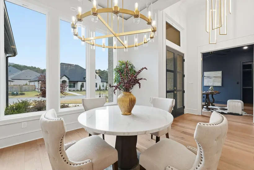 Breakfast nook with a chandelier