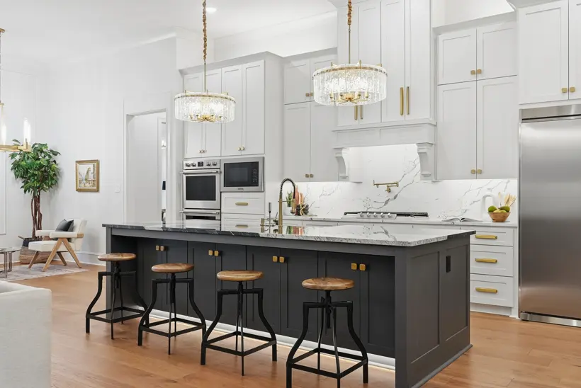 Kitchen with a dark island