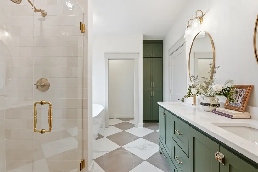 Bath with a green vanity