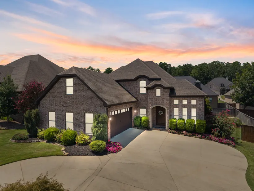 Stone estate at dusk